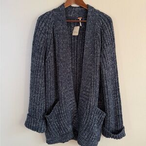 Free People NWT Chunky Knit Slouchy Cardigan Sweater Blue Cozy Oversized